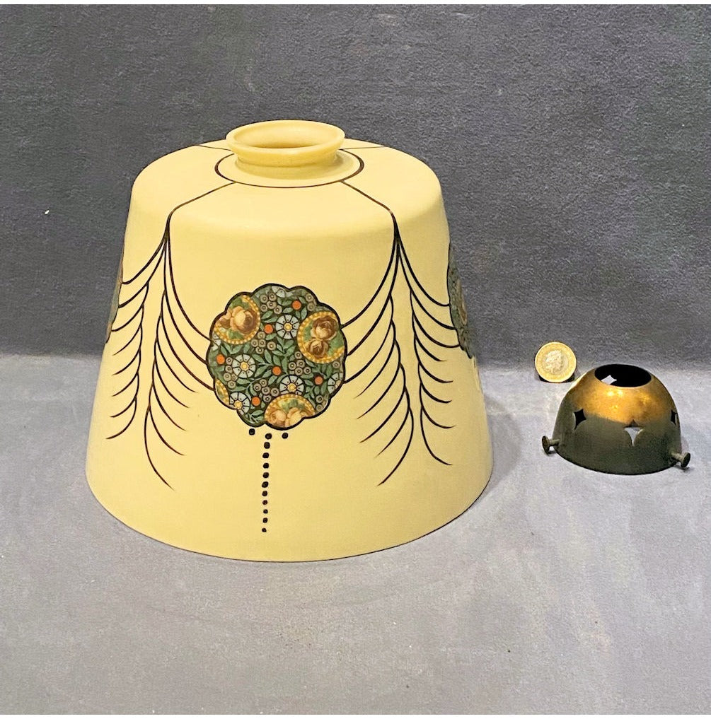 Decorated Cream Coloured Glass Lamp Shade — view 2