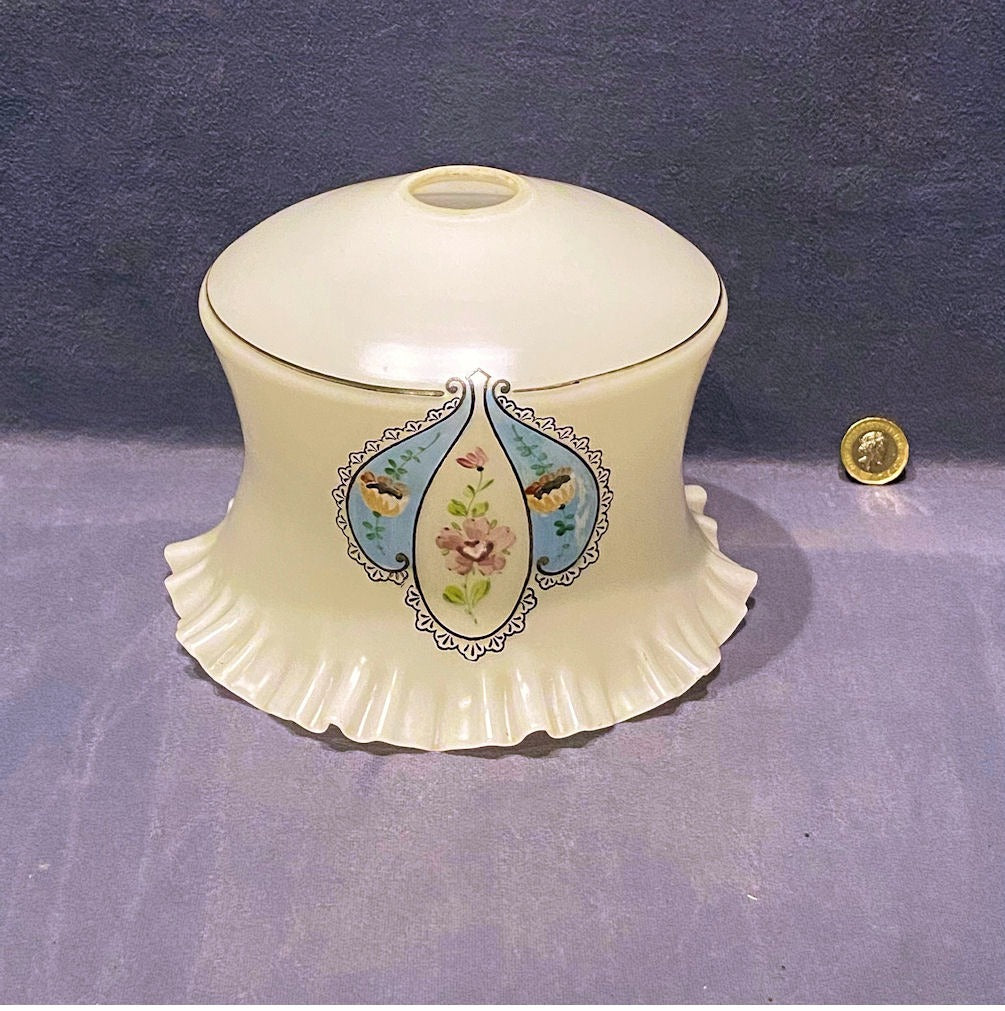 Decorated on White Glass Lamp Shade — Glass, 1920's