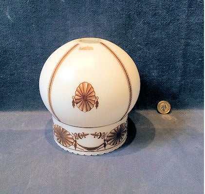 Decorated White Glass Lamp Shade — Glass, 1920's