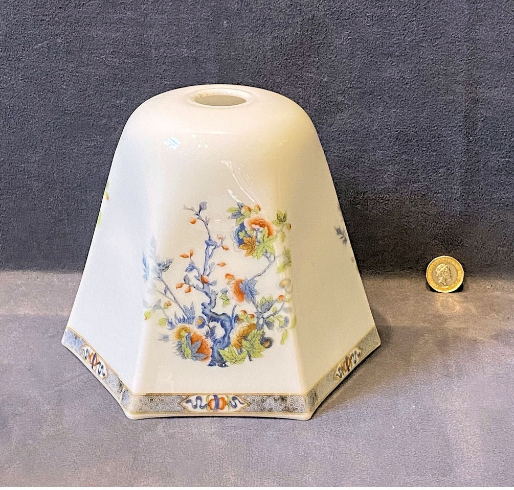 Decorated White Glass Lamp Shade — Glass, 1920's