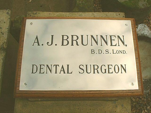 Dental Surgeon Name Plaque — Brass, 1920's