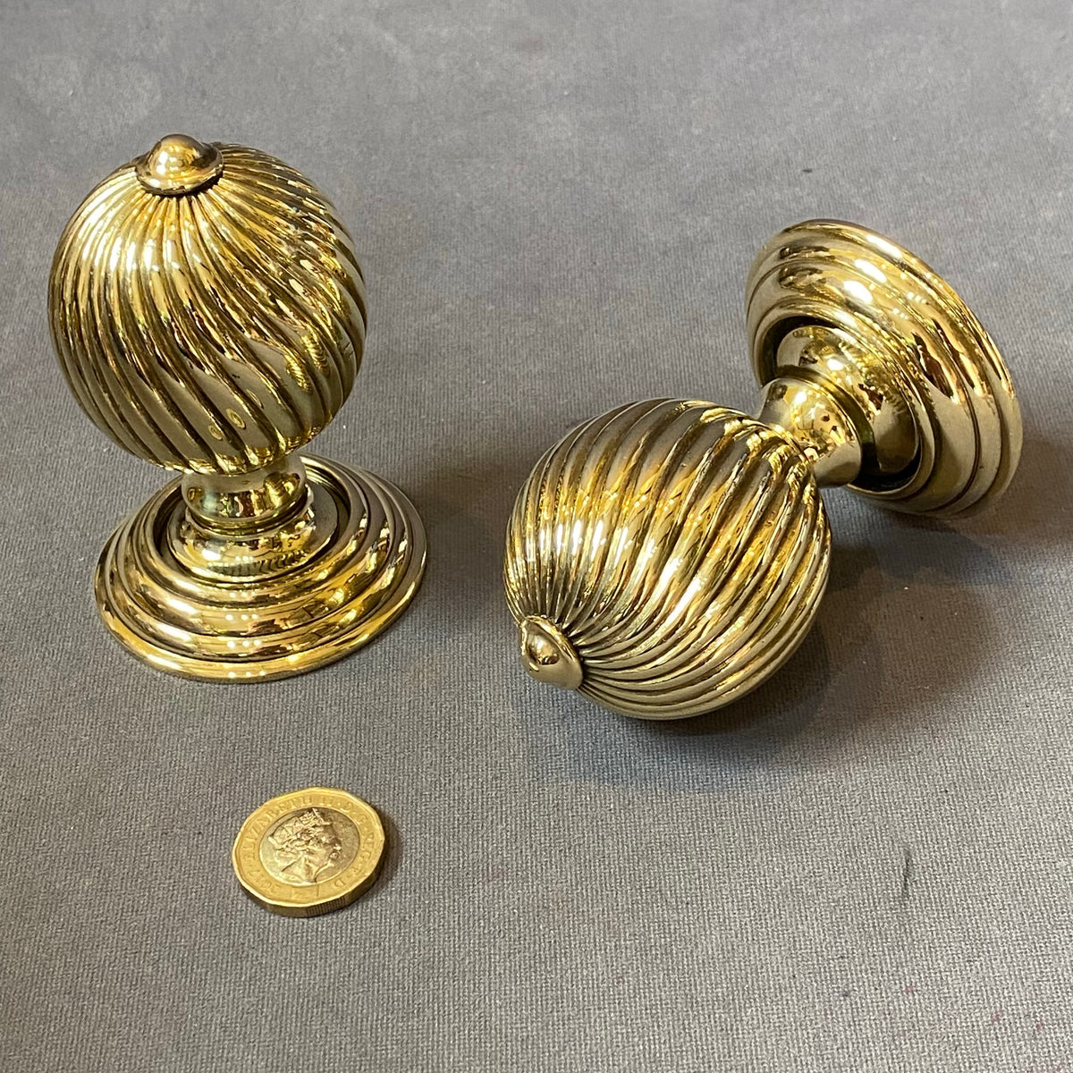 Pair of Diagonal Twist Brass Door Handles