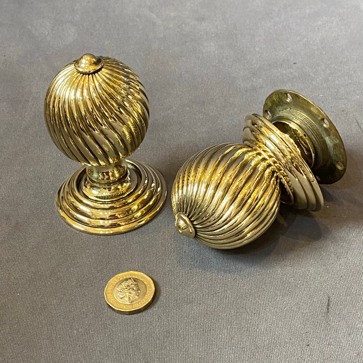 Pair of Diagonal Twist Brass Door Handles