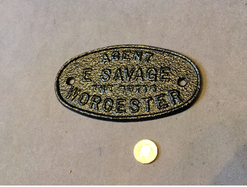 E. Savage of Worcester Cast Iron Nameplate — Cast iron, late 19th century
