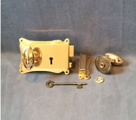 Elsleys Pink Brass Rim Lock with the original matching handle — view 3