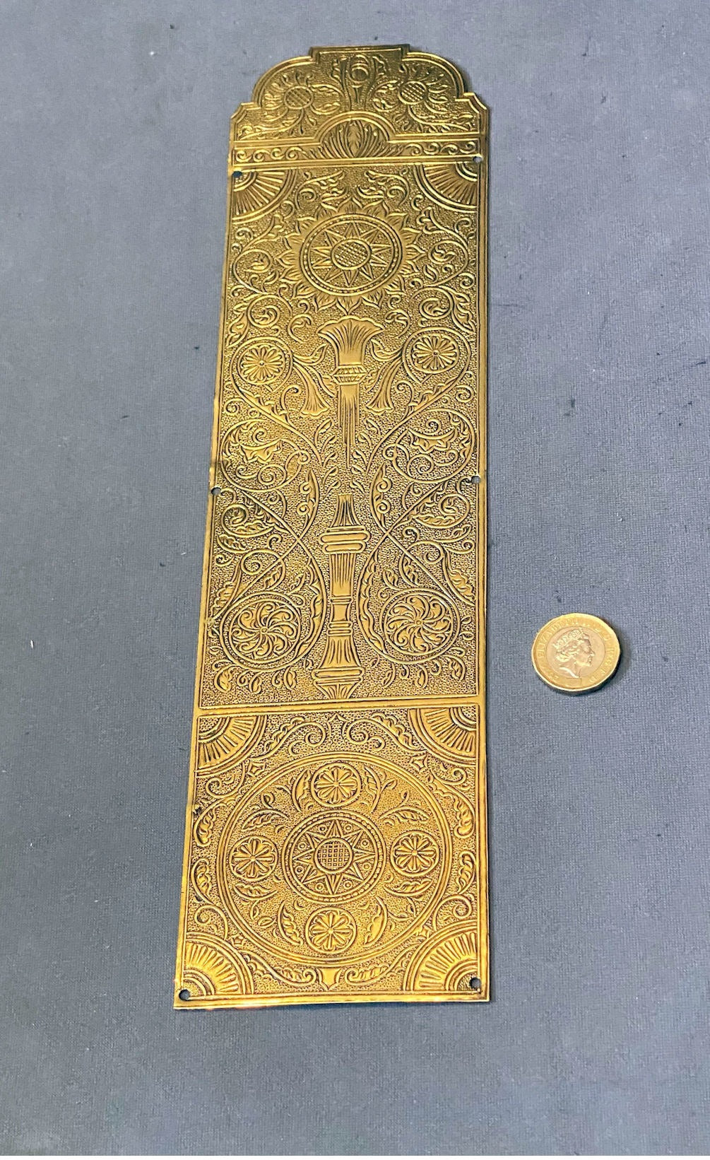 Embossed Brass Fingerplate — Brass, circa 1900