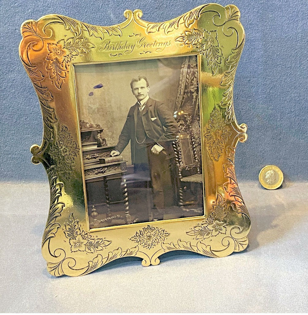 Engraved Brass Photo Frame — Brass, 1920's