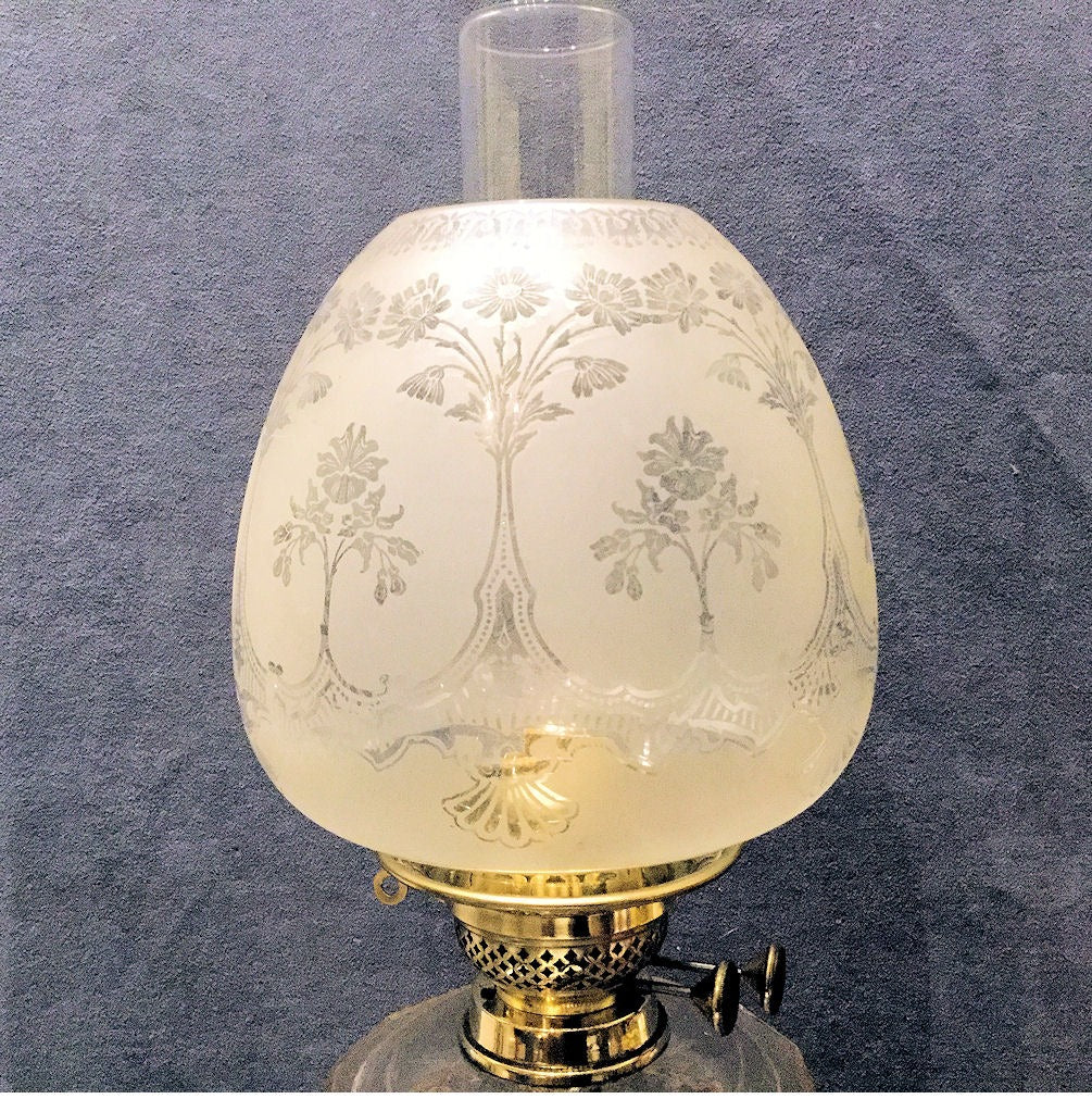 Etched Glass Oil Lamp Shade — Glass, late 19th century