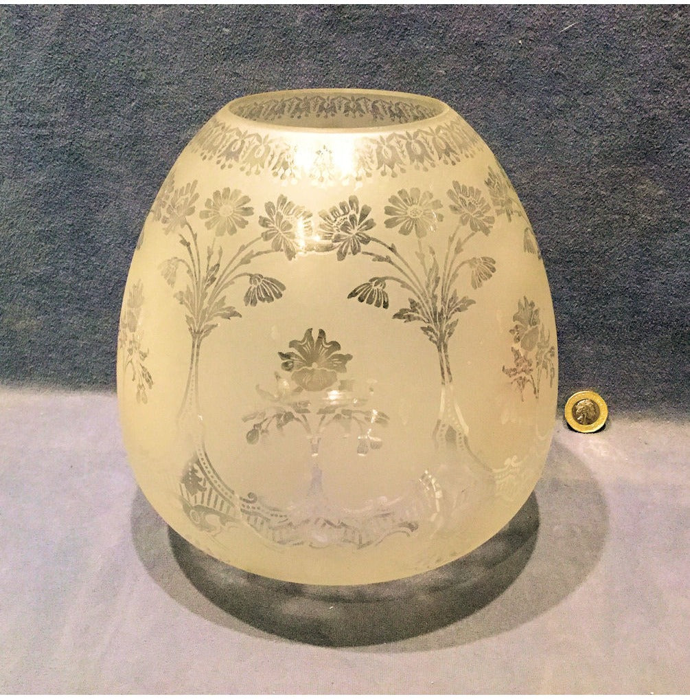 Etched Glass Oil Lamp Shade — view 2