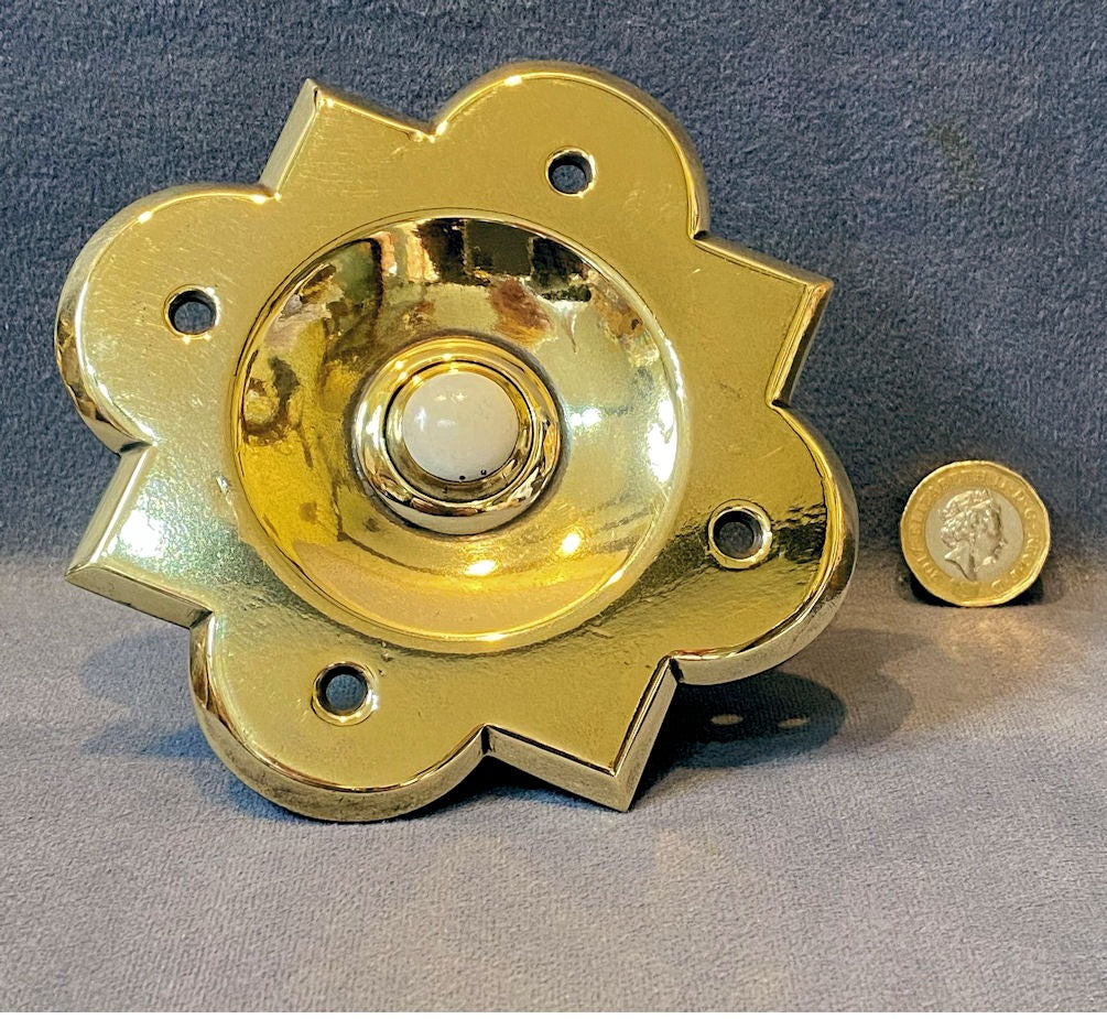 Exterior Brass Electric Bell Push — Brass, 1920's
