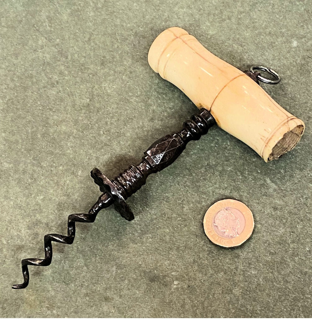 Faceted Steel & Bone Corkscrew — Steel, late 19th century