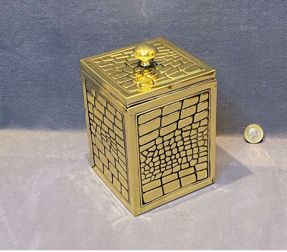 Faux Crocodile Brass Tea Caddy — Brass, 1920's