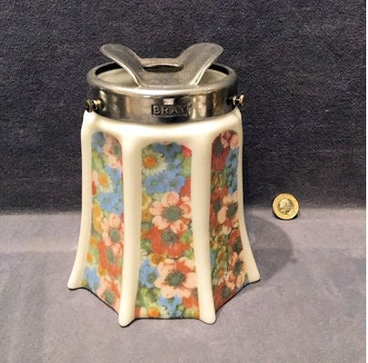 Floral on White Glass Lamp Shade — Glass, circa 1900