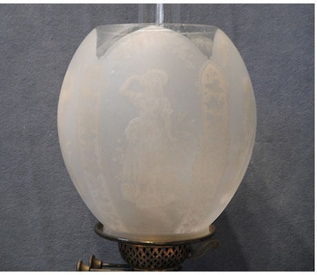 Frosted Glass Oil Lamp Shade — Glass, circa 1900
