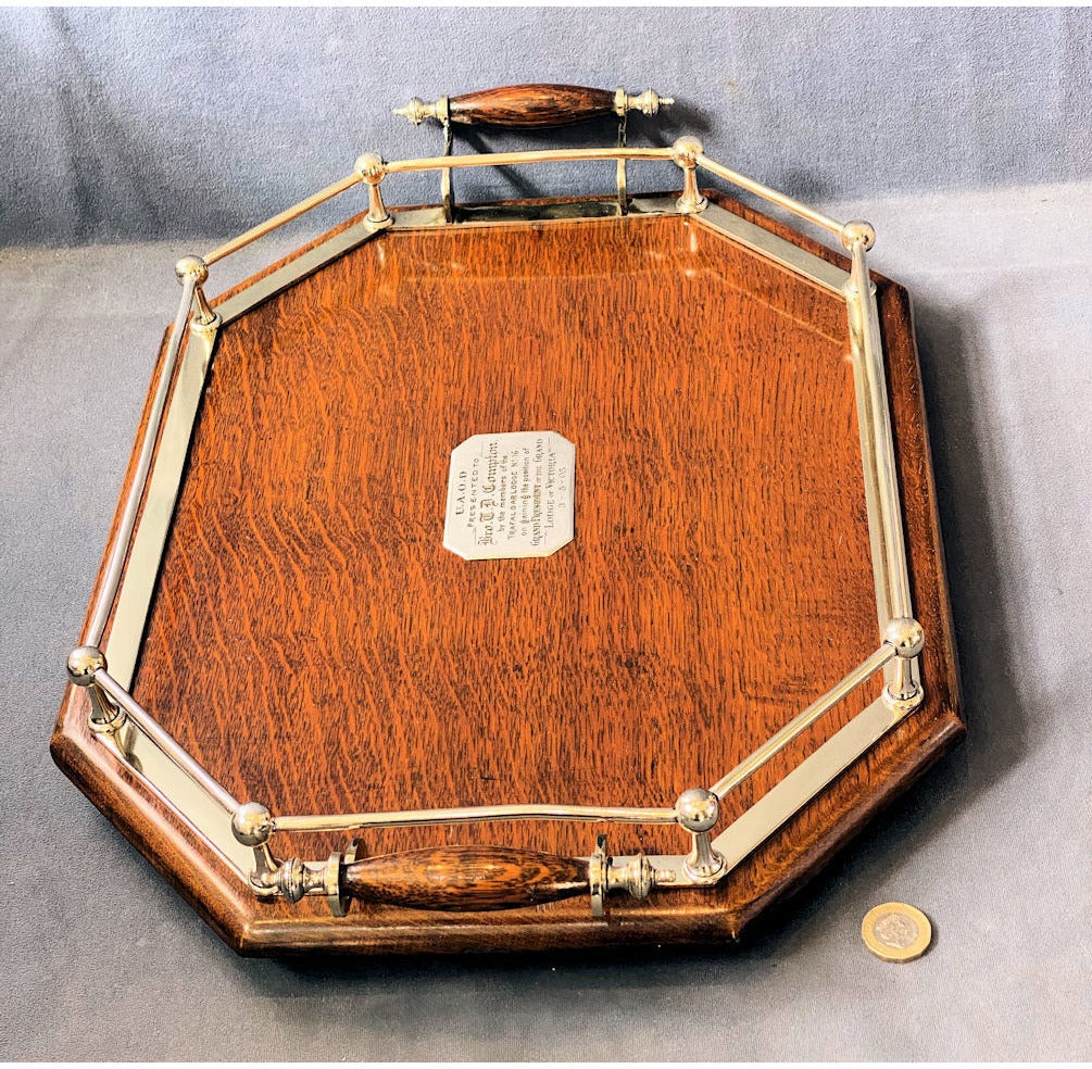 Galleried Oak Drinks Tray — view 2