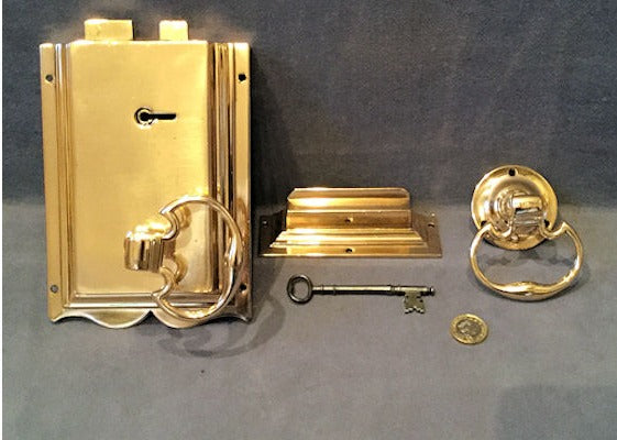 Gibbons Brass Rim Lock and Ring Handles — view 3