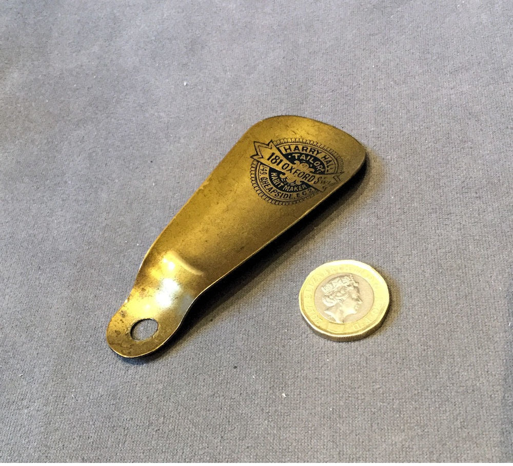 Harry Hall Brass Shoehorn — Brass, 1920's