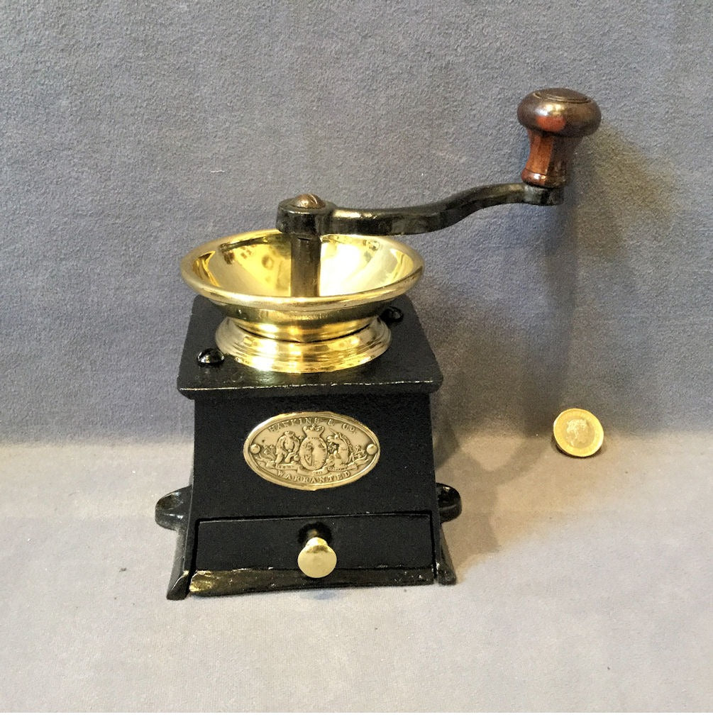 Hawkins and Co Coffee Grinder — Brass, late 19th century