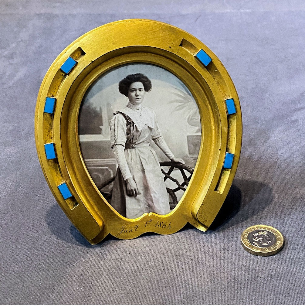 Horseshoe Shaped Photograph Frame — Brass, mid 19th century