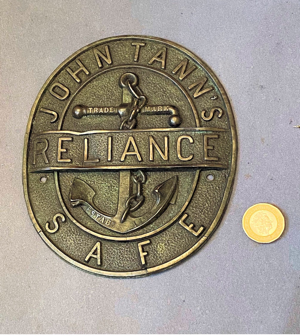 John Tanns Brass Safe Plate — Brass, late 19th century