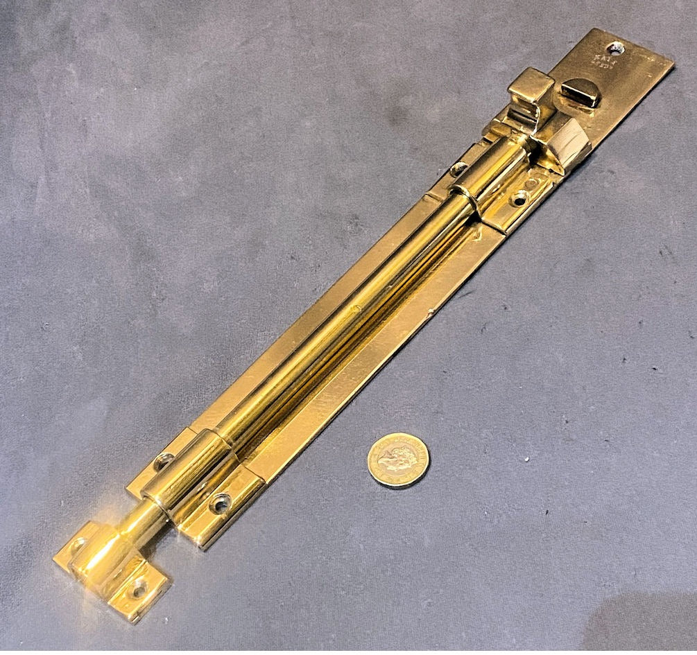 Kaye of Leeds Brass Door Bolt — Brass, circa 1900