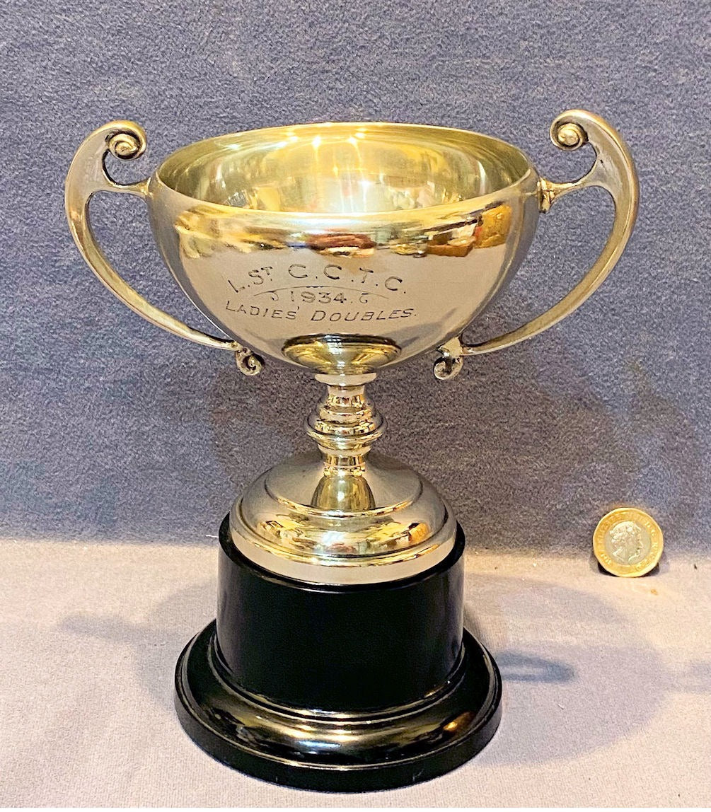 Ladies Doubles Tennis Trophy — Nickel, 1936