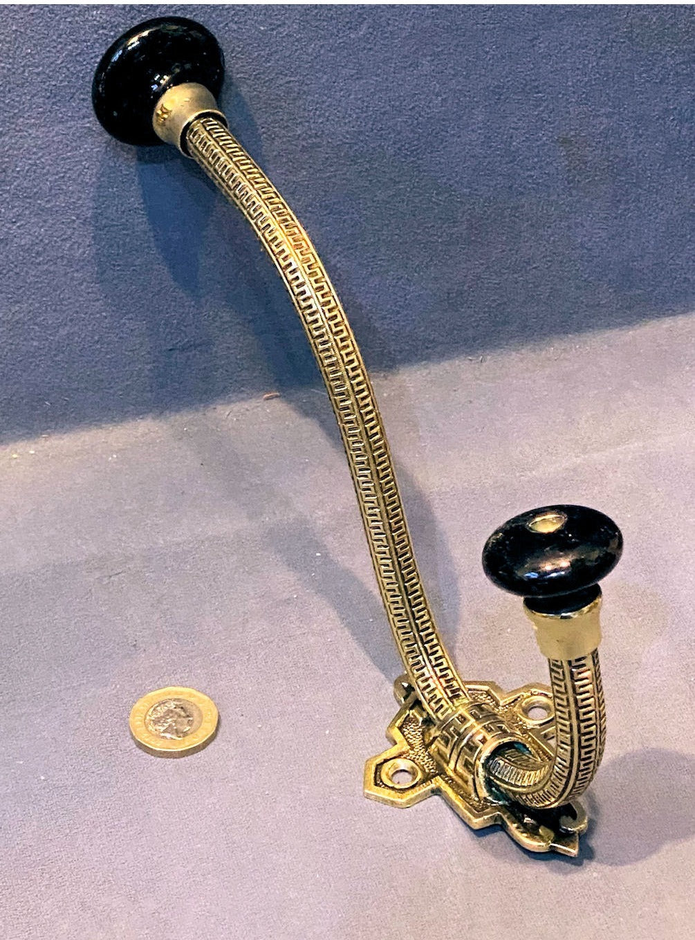 Large Brass & Ceramic Hat & Coat Hook — view 2