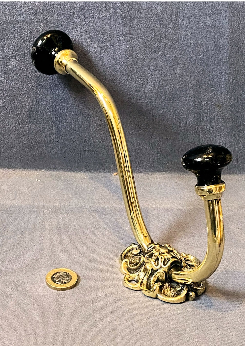 Large Brass & Ceramic Hat & Coat Hook — view 2
