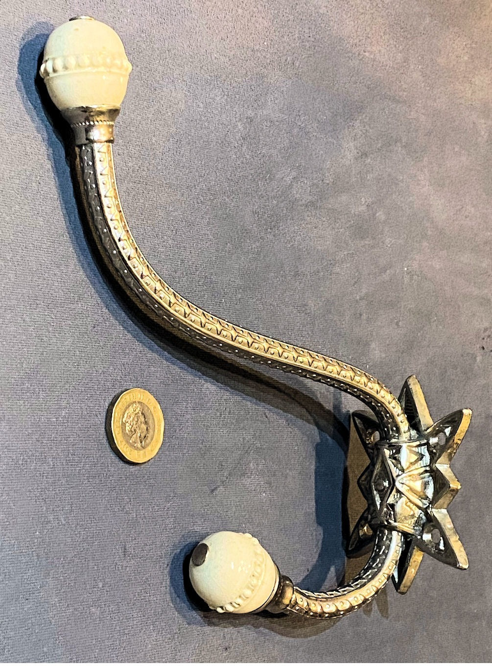 Large Nickel Plated Hat & Coat Hook, 2 available — Nickel, late 19th century