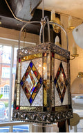 Leaded Glass Hall Lantern — Glass, late 19th century