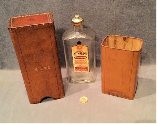 Leather Case fitted with Glass Hairwash Bottle — Leather, late 19th century