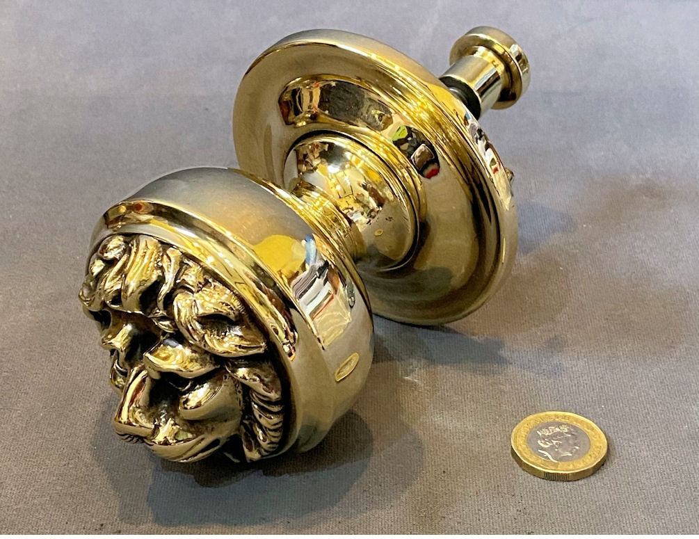 Lion Mask Brass Door Pull Knob — Brass, circa 1900