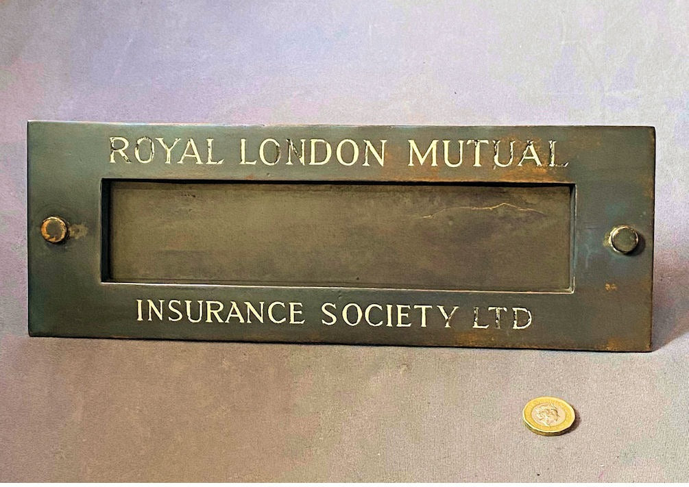 London Mutual Insurance Society Brass Letter Flap — Brass, circa 1900
