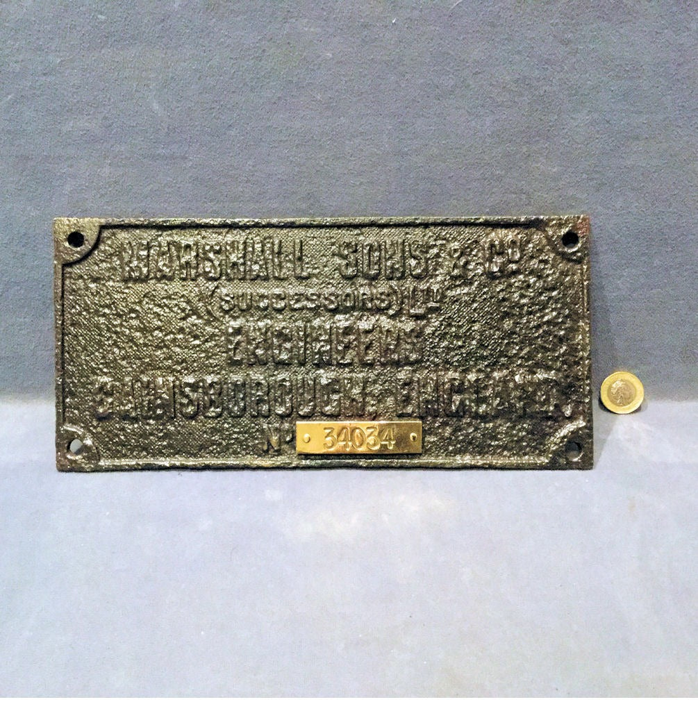 Marshall Sons & Co. Gainsborough Makers Plate — Brass, late 19th century