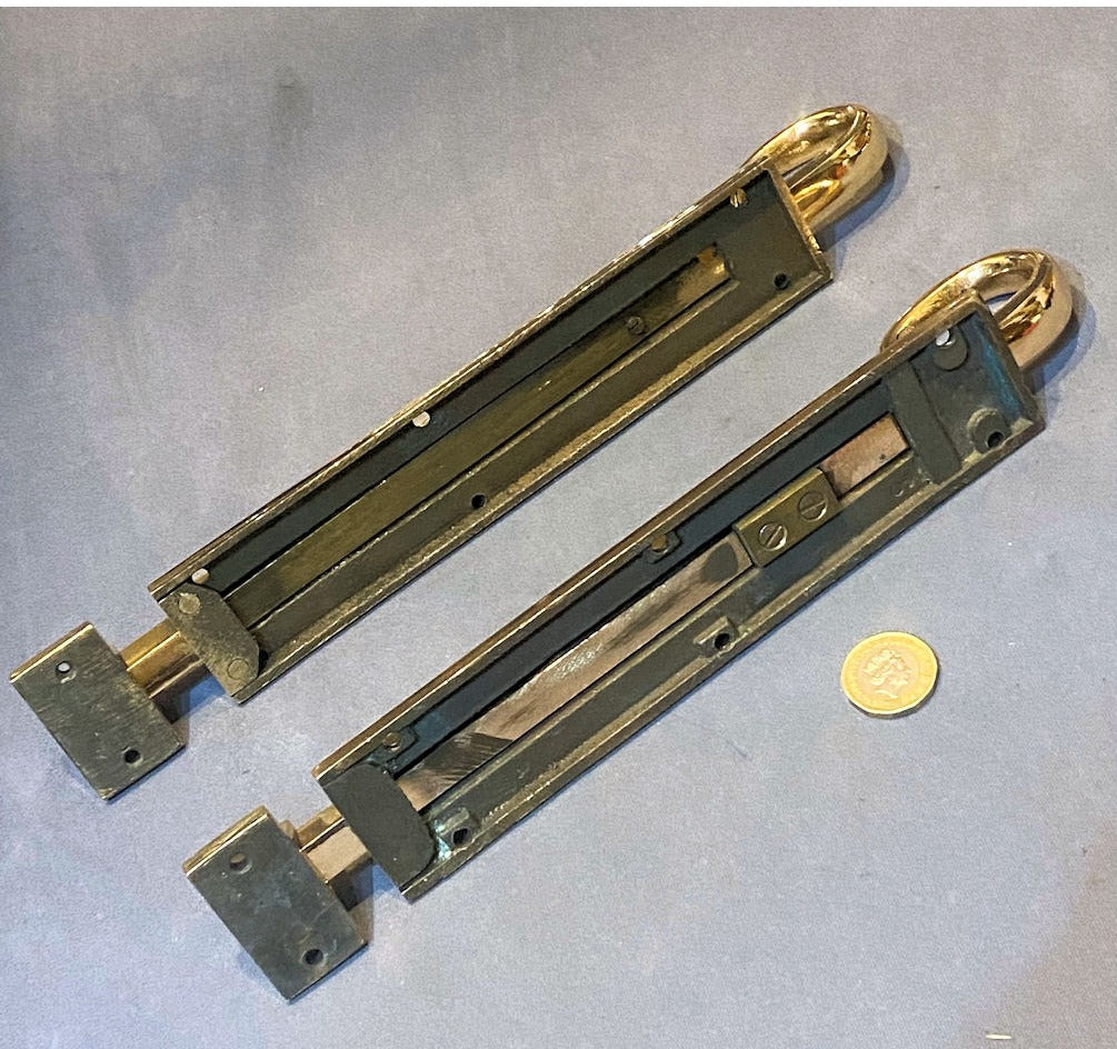 Near Pair of 9 1/8" Brass Door Bolts — view 2