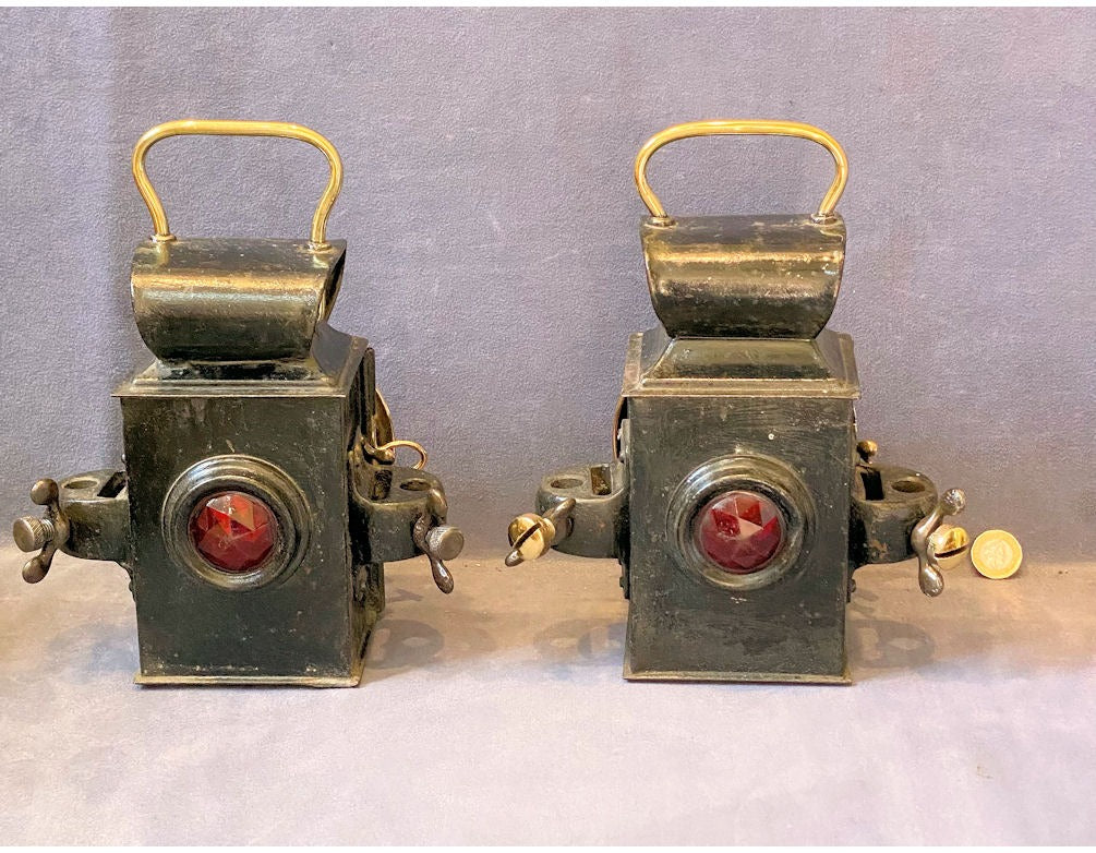 Near Pair of Millers Oil Motor Vehicle Lights — view 3