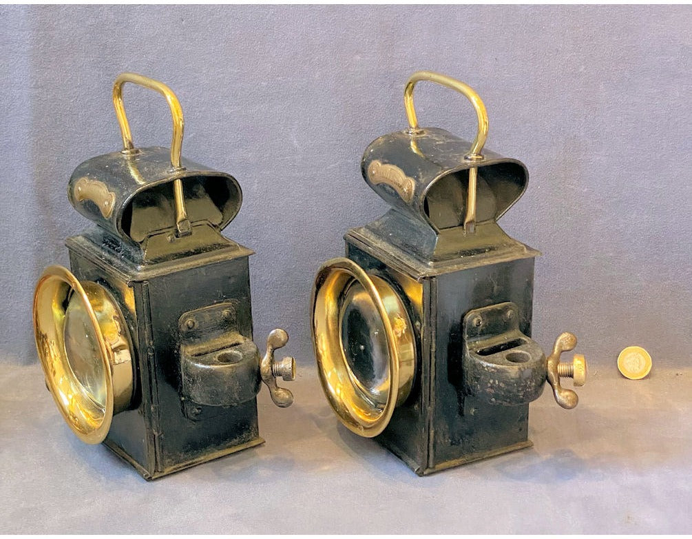 Near Pair of Millers Oil Motor Vehicle Lights — view 4