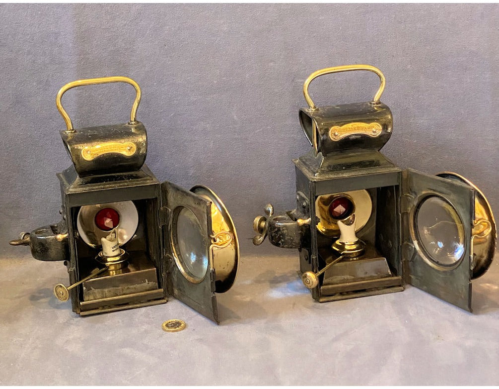 Near Pair of Millers Oil Motor Vehicle Lights — view 5
