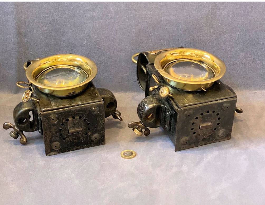 Near Pair of Millers Oil Motor Vehicle Lights — view 7