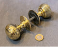 Near Pair of Ribbed Brass Door Handles — Brass, late 19th century