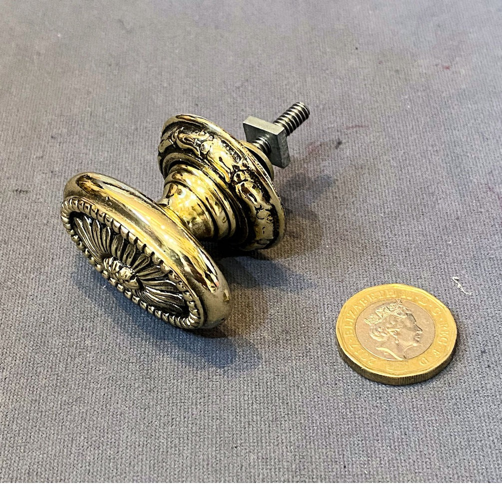 Oval Brass Cabinet Handle — Brass, 1920's