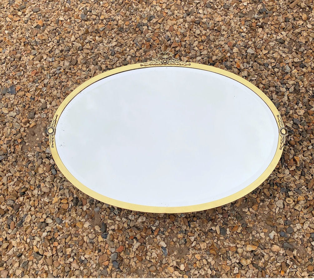 Oval Brass Framed Mirror — Brass, 1920's