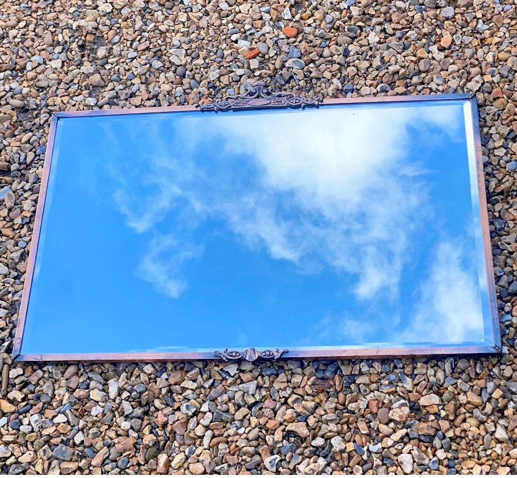 Oxidised Brass Framed Wall Mirror — Brass, circa 1900
