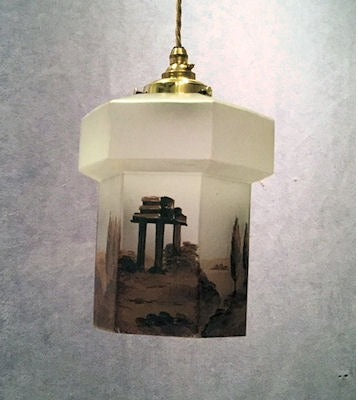 Painted Glass Electric Hall Lantern — Glass, 1920's