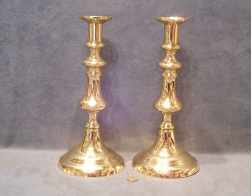 Pair of 11.5" Brass Candlesticks — Brass, late 19th century