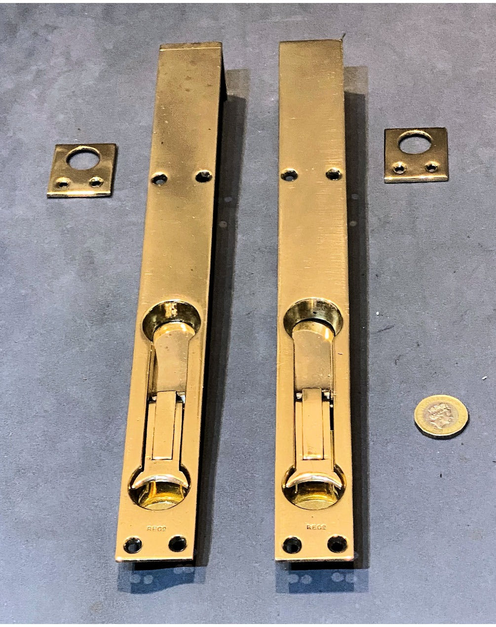 Pair of 12" Recessed Brass Door Bolt — view 2