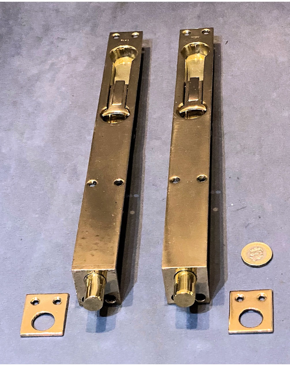 Pair of 12" Recessed Brass Door Bolt — view 3