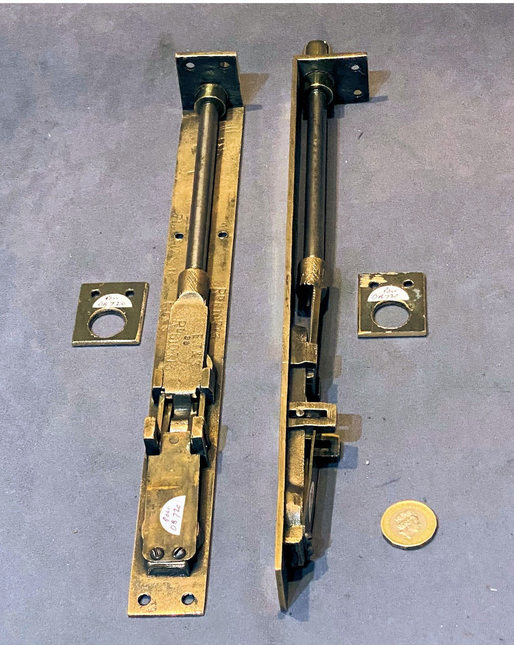 Pair of 12" Recessed Brass Door Bolt — view 4