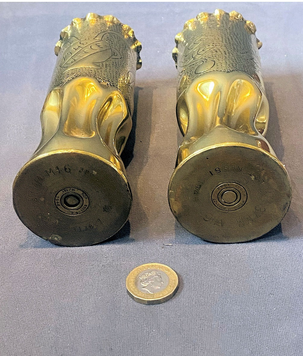 Pair of 1942 Trench Art Brass Shell Cases — view 3