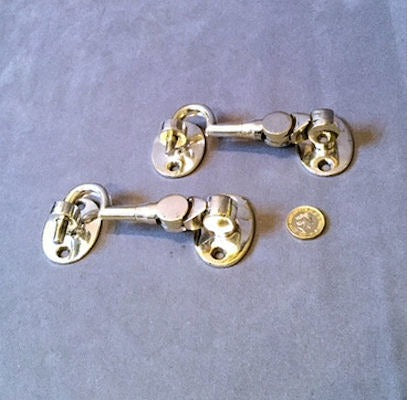 Pair of 4.5" Nickel Door Hooks and Eyes — Nickel, circa 1900